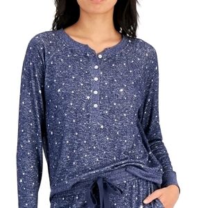 Alfani Women's Large Long Sleeves Hacci Blue Star Print Pajama Top Longewear